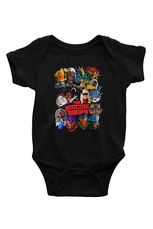 Unisex İntihar Timi (The Suicide Squad) Baskılı Siyah Bebek Body - Zıbın