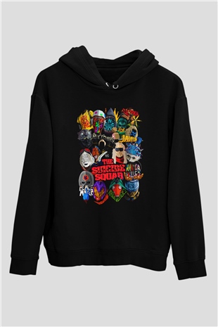 Unisex İntihar Timi (The Suicide Squad) Baskılı Siyah Kapüşonlu Sweatshirt