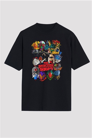 Unisex İntihar Timi (The Suicide Squad) Baskılı Siyah Oversize T-shirt