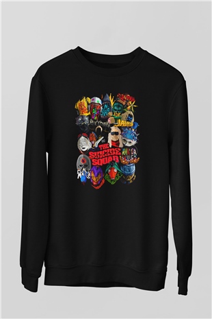 Unisex İntihar Timi (The Suicide Squad) Baskılı Siyah Sweatshirt