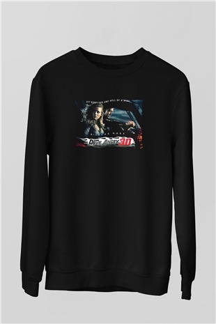 Unisex İntikam Yolu (Drive Angry) Baskılı Siyah Sweatshirt