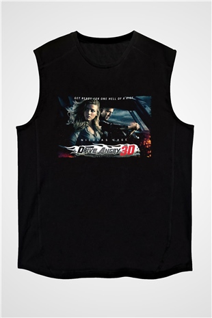 Unisex İntikam Yolu (Drive Angry) Baskılı Siyah Kolsuz T-shirt