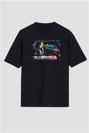Unisex İntikam Yolu (Drive Angry) Baskılı Siyah Oversize T-shirt