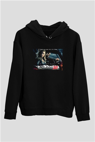 Unisex İntikam Yolu (Drive Angry) Baskılı Siyah Kapüşonlu Sweatshirt