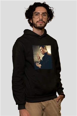 Unisex Ip Man Baskılı Siyah Kapüşonlu Sweatshirt