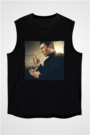 Unisex Ip Man Baskılı Siyah Kolsuz Tshirt