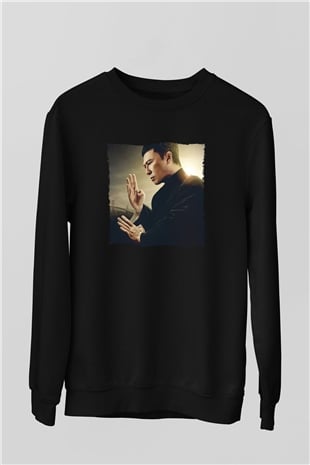 Unisex Ip Man Baskılı Siyah Sweatshirt