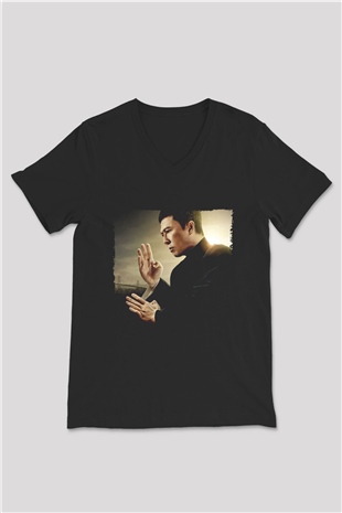 Unisex Ip Man Baskılı Siyah V Yaka Tshirt