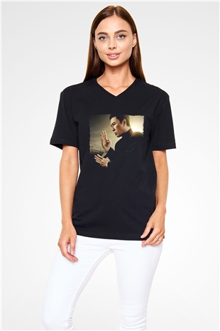 Unisex Ip Man Baskılı Siyah V Yaka Tshirt