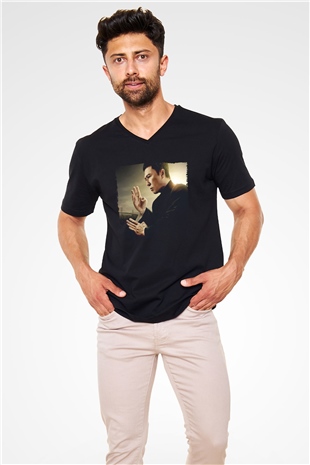 Unisex Ip Man Baskılı Siyah V Yaka Tshirt