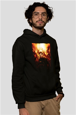 Unisex İşaretler (Signs) Baskılı Siyah Kapüşonlu Sweatshirt