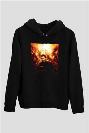 Unisex İşaretler (Signs) Baskılı Siyah Kapüşonlu Sweatshirt