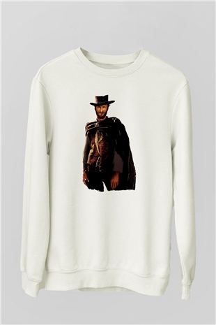 Unisex İyi, Kötü ve Çirkin (The Good, the Bad and the Ugly) Baskılı Beyaz Sweatshirt