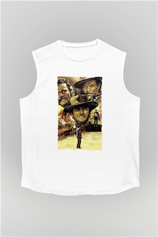 Unisex İyi, Kötü ve Çirkin (The Good, the Bad and the Ugly) Baskılı Beyaz Kolsuz Tişört