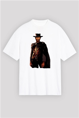 Unisex İyi, Kötü ve Çirkin (The Good, the Bad and the Ugly) Baskılı Beyaz Oversize Oversize T-shirt