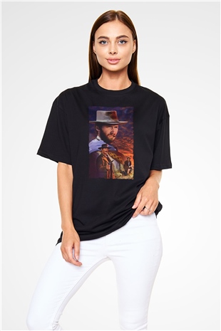 Unisex İyi, Kötü ve Çirkin (The Good, the Bad and the Ugly) Baskılı Siyah Oversize T-shirt