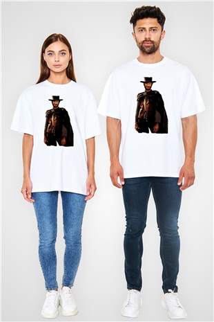 Unisex İyi, Kötü ve Çirkin (The Good, the Bad and the Ugly) Baskılı Beyaz Oversize Oversize T-shirt