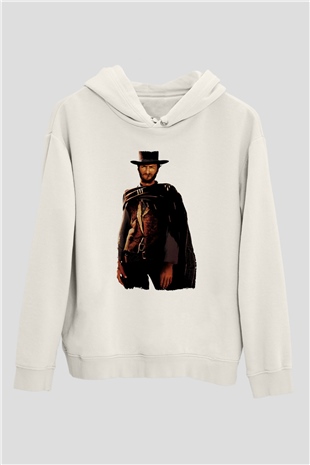 Unisex İyi, Kötü ve Çirkin (The Good, the Bad and the Ugly) Baskılı Beyaz Kapüşonlu Sweatshirt