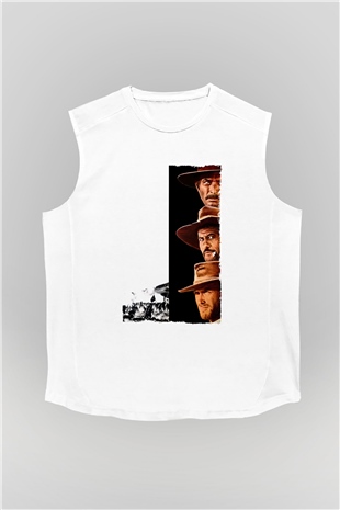Unisex İyi, Kötü ve Çirkin (The Good, the Bad and the Ugly) Baskılı Beyaz Kolsuz T-shirt