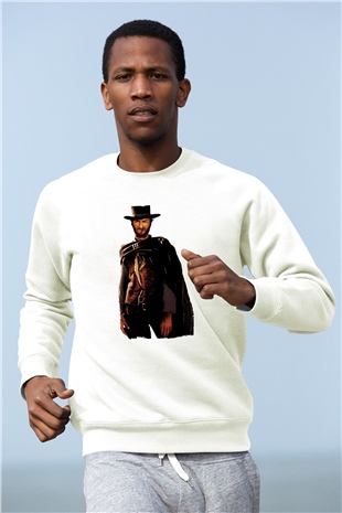 Unisex İyi, Kötü ve Çirkin (The Good, the Bad and the Ugly) Baskılı Beyaz Sweatshirt