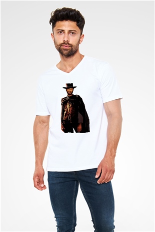 Unisex İyi, Kötü ve Çirkin (The Good, the Bad and the Ugly) Baskılı Beyaz V Yaka Tshirt