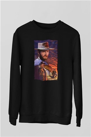 Unisex İyi, Kötü ve Çirkin (The Good, the Bad and the Ugly) Baskılı Siyah Sweatshirt