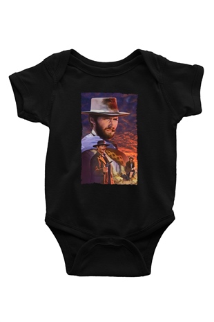 Unisex İyi, Kötü ve Çirkin (The Good, the Bad and the Ugly) Baskılı Siyah Bebek Body - Zıbın