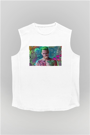 Unisex Jared Leto Joker Fanart Baskılı Beyaz Kolsuz Tişört
