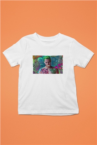 Unisex Jared Leto Joker Fanart Baskılı Beyaz Çocuk Tişört