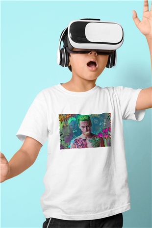 Unisex Jared Leto Joker Fanart Baskılı Beyaz Çocuk Tişört