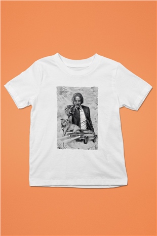 Unisex John Wick Baskılı Beyaz Çocuk Tshirt