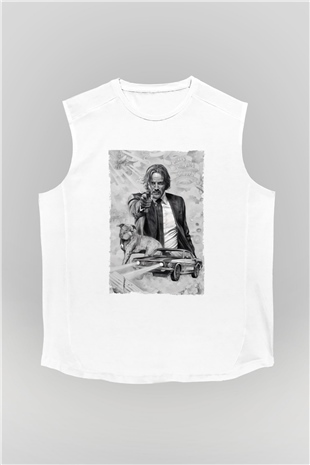 Unisex John Wick Baskılı Beyaz Kolsuz Tshirt