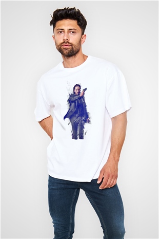 Unisex John Wick Baskılı Beyaz Oversize Tişört