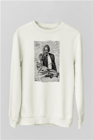 Unisex John Wick Baskılı Beyaz Sweatshirt