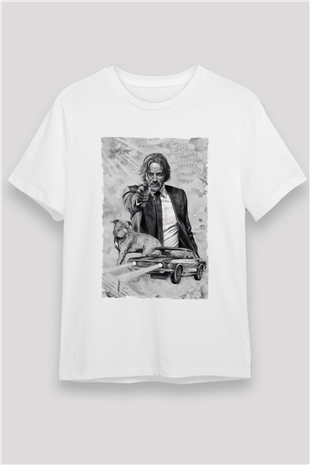 John Wick Baskılı Beyaz Tshirt