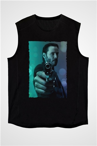 Unisex John Wick Baskılı Siyah Kolsuz Tshirt