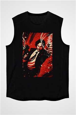 Unisex John Wick Baskılı Siyah Kolsuz Tişört