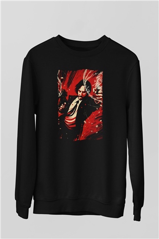 Unisex John Wick Baskılı Siyah Sweatshirt