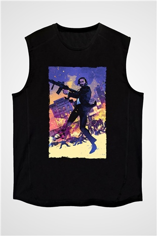 Unisex John Wick Baskılı Siyah Unisex Kolsuz Tişört