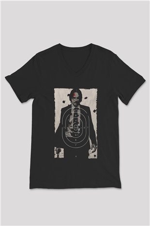 Unisex John Wick Baskılı Siyah Unisex V Yaka Tshirt