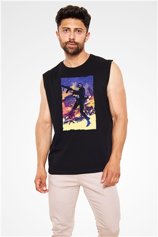 Unisex John Wick Baskılı Siyah Unisex Kolsuz Tişört