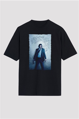 Unisex John Wick Baskılı Siyah Unisex Oversize T-shirt