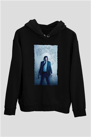 Unisex John Wick Baskılı Siyah Unisex Kapüşonlu Sweatshirt