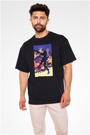 Unisex John Wick Baskılı Siyah Unisex Oversize Tişört
