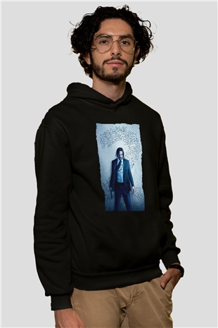 Unisex John Wick Baskılı Siyah Unisex Kapüşonlu Sweatshirt