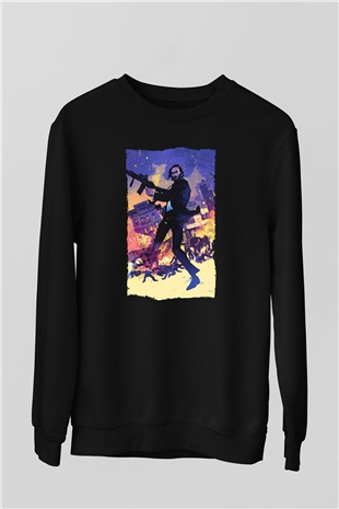 Unisex John Wick Baskılı Siyah Unisex Sweatshirt
