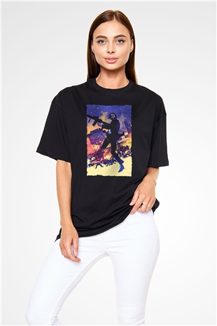 Unisex John Wick Baskılı Siyah Unisex Oversize Tişört