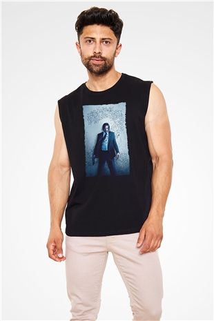 Unisex John Wick Baskılı Siyah Unisex Kolsuz T-shirt