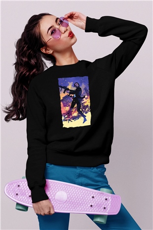Unisex John Wick Baskılı Siyah Unisex Sweatshirt