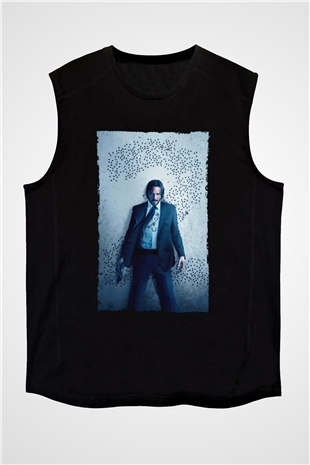 Unisex John Wick Baskılı Siyah Unisex Kolsuz T-shirt